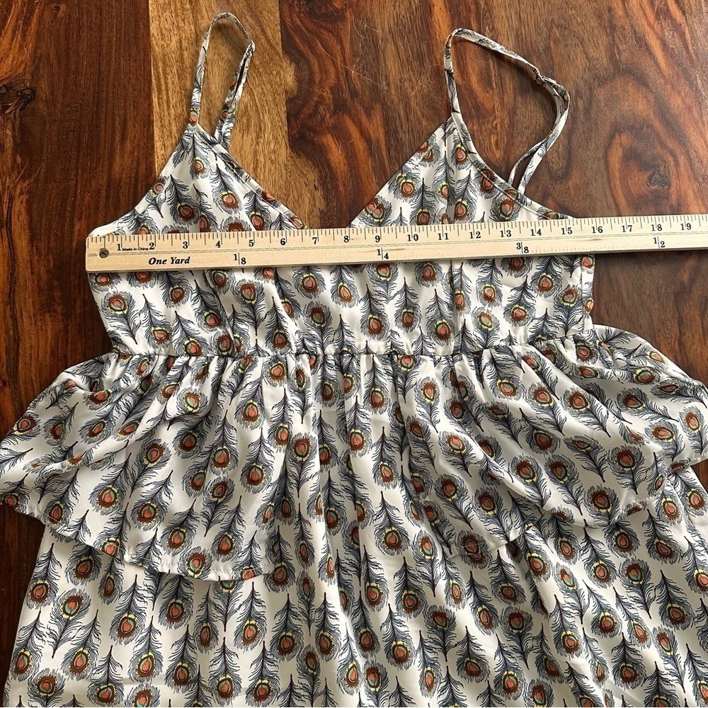 Oat + Fawn Peacock Feather Print Tiered Mini Dress White Womens M Sundress - Picture 9 of 12